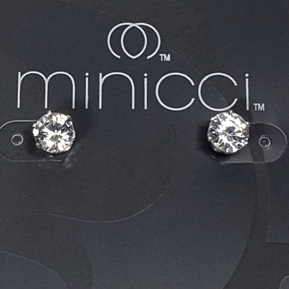 NWT MINICCI Silver tone Shiny Round cut Crystal Stud Earrings - Picture 1 of 9